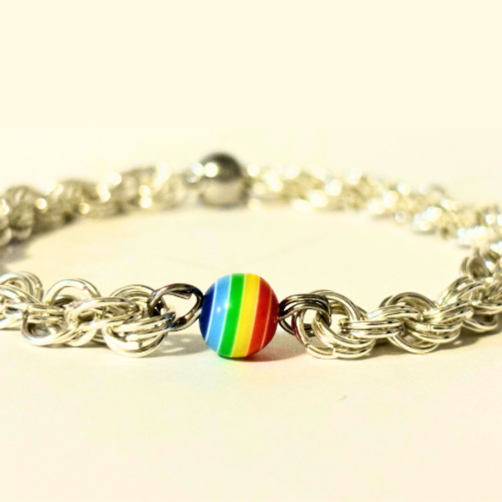 Handwoven Byzantine Bracelet With Rainbow Pop